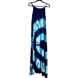 Riviera Sun Spaghetti Strap Tie Dye Side Slit Long Maxi Sundress Blue Large
